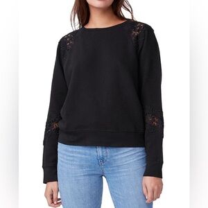 SALE PAIGE Sweater Daytona Floral Lace Insets Cotton Black Pullover S
